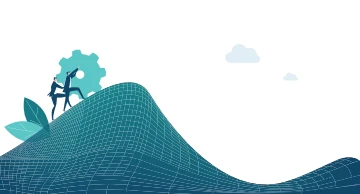 Geschäftsleute rollen den Berg hoch als Symbol für die Suche nach einer Lösung