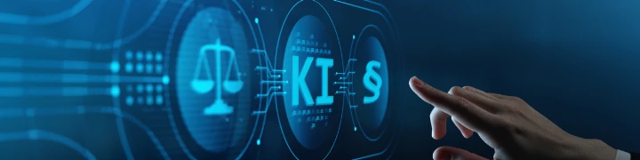 Hand zeigt auf scheinbar digitale Linien und das Wort "KI"