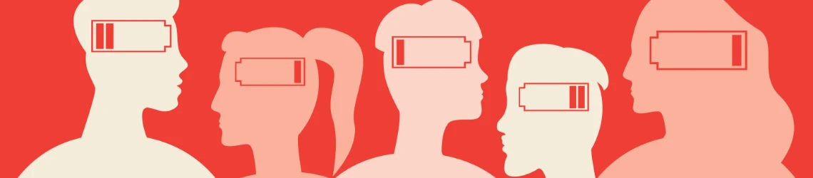 Illustration mit Menschen mit psychischen Problemen, Stress, Überarbeitung