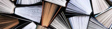 Halb offene Bücher stehen auf der Kante
