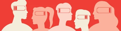 Illustration mit Menschen mit psychischen Problemen, Stress, Überarbeitung