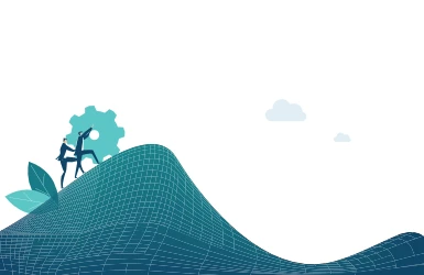 Geschäftsleute rollen den Berg hoch als Symbol für die Suche nach einer Lösung