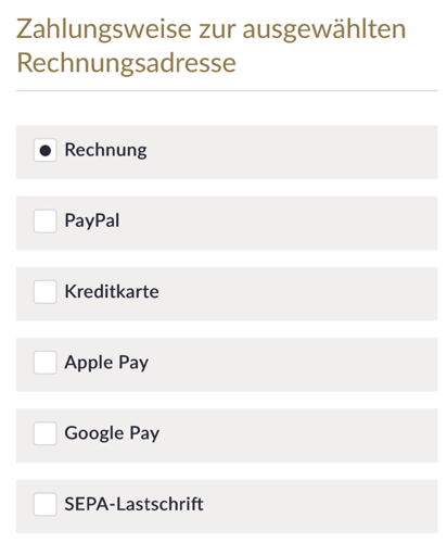 Screenshot Zahlungsweise zur ausgewählten Rechnungsadresse